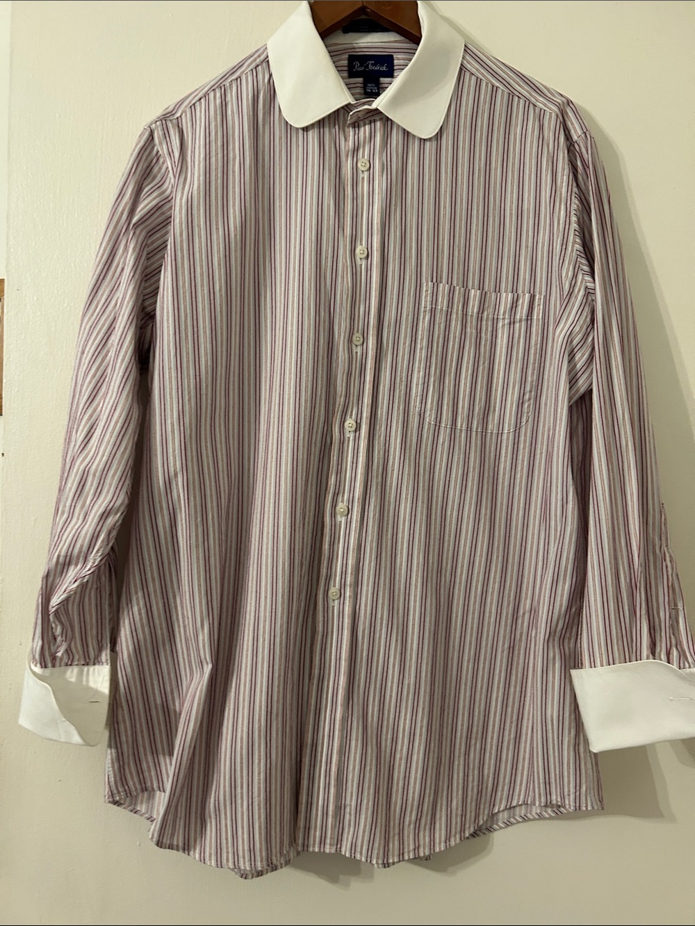 Paul Frederick Pink Stripe Dress Shirt with White Club Collar